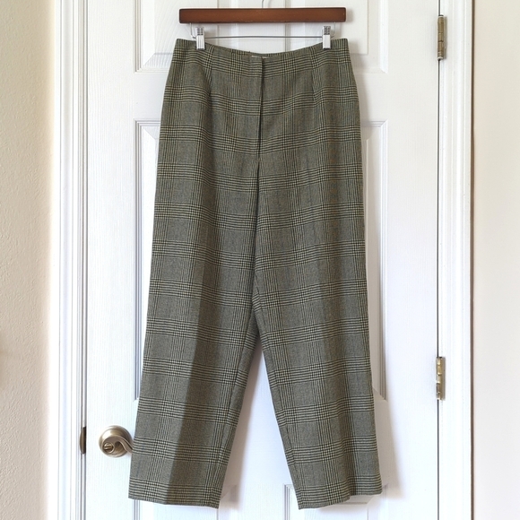 Talbots 90's Vintage 100% Wool Plaid High Rise Straight Leg Trousers Sage 10P - Picture 1 of 16